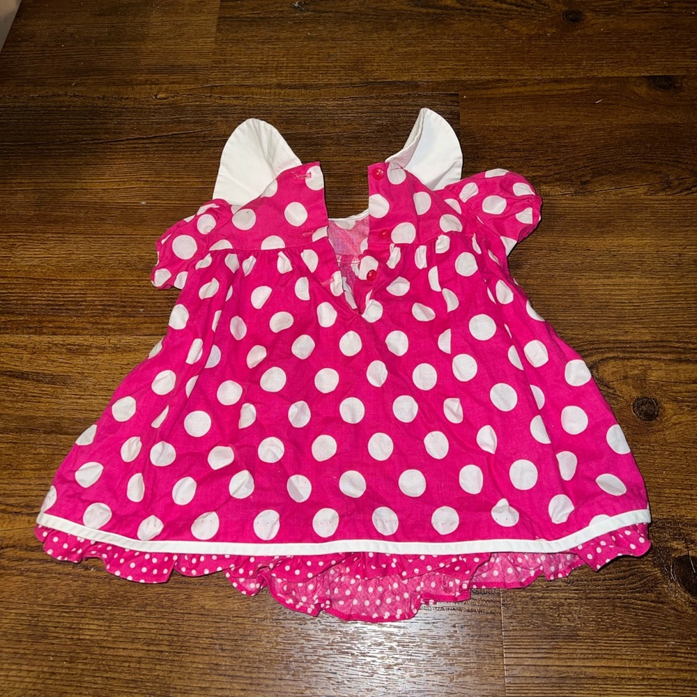 Vintage Bonnie Baby Pink and White Polka Dot Collar Floral Dress Size 12 Month - Picture 2 of 9